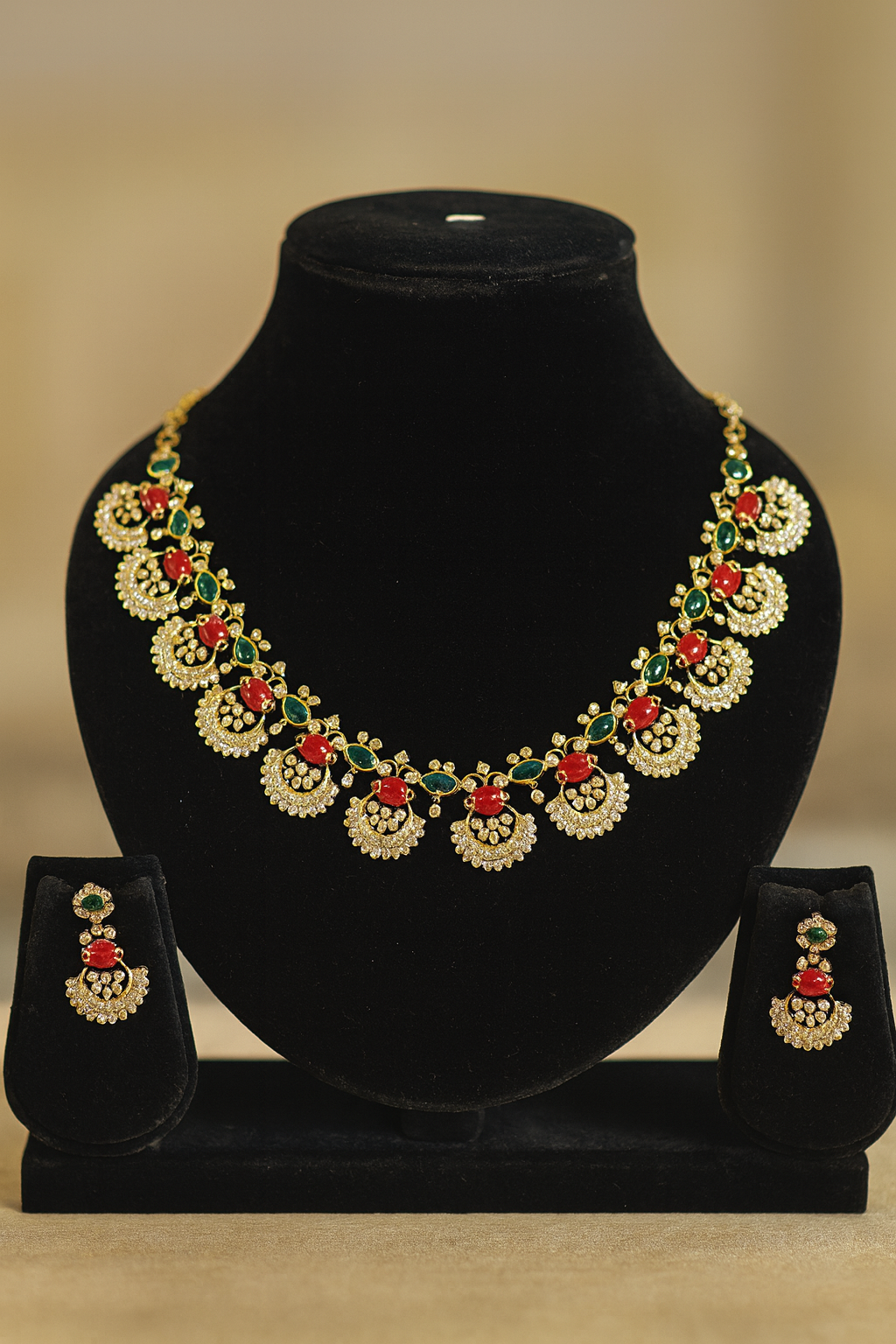 Red & Green Stone Bridal Necklace Set