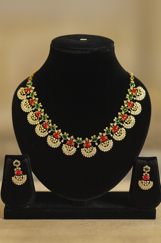 Red & Green Stone Bridal Necklace Set